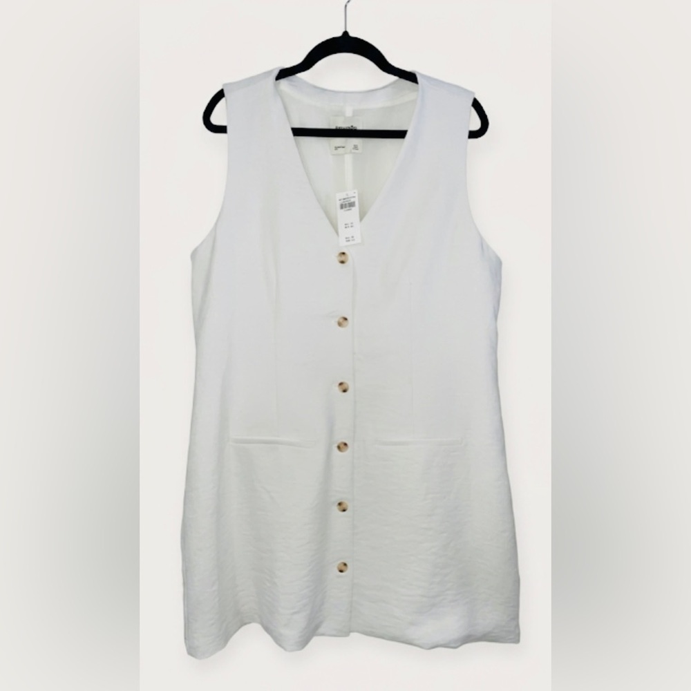 Abercrombie & Fitch Sleeveless Linen Blend White Button-Front Vest Dress XL - Picture 2 of 5